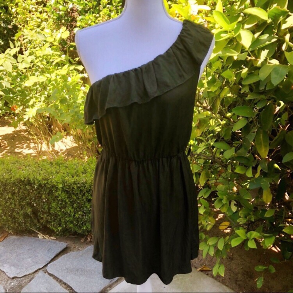 Olive Green one Shoulder ruffle Dress